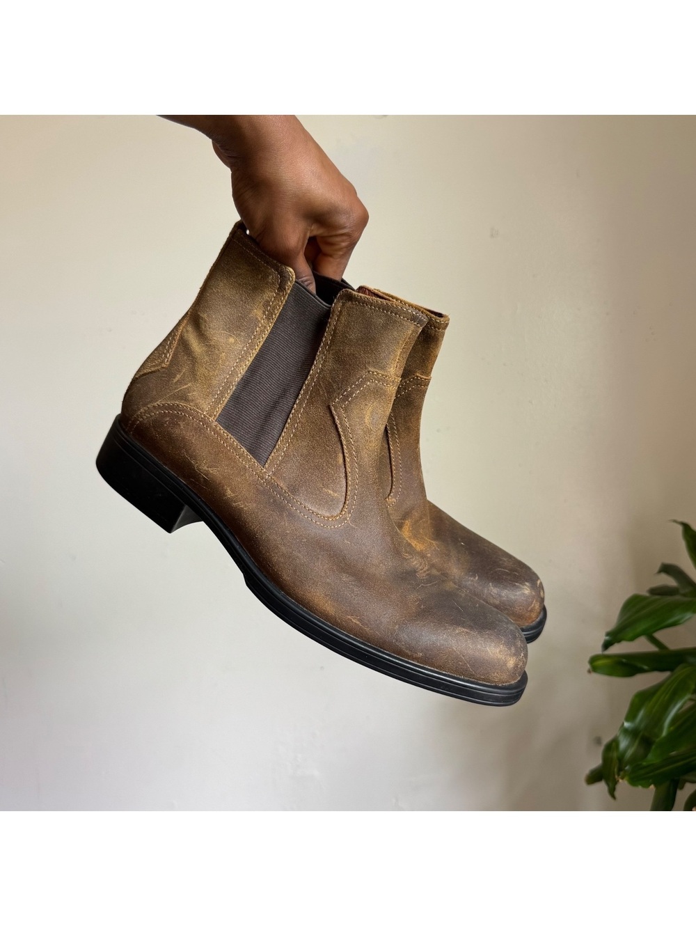 Vintage Rockport Leather Chelsea Boots Brown Distressed Western Mens US 10M